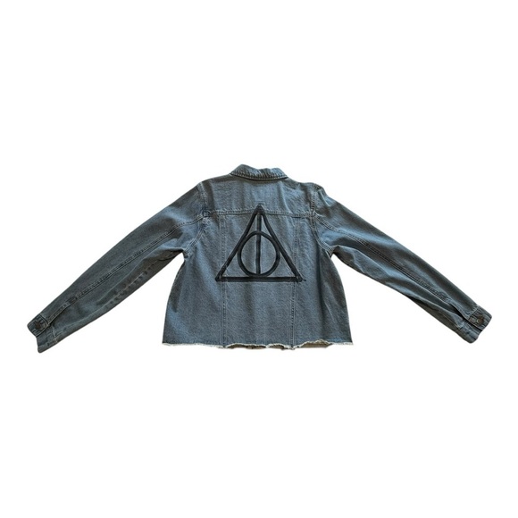 Harry Potter Deathly Hallows Girls Crop Denim Jacket - Size XL - Picture 3 of 16
